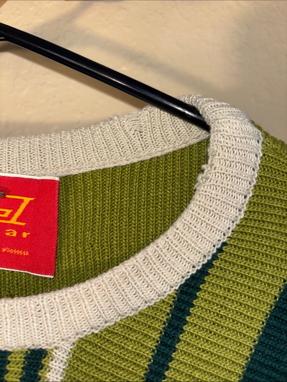VINTAGE Diesel knitwear sweater featuring green, olive, and cream vertical strip - Picture 7 of 11
